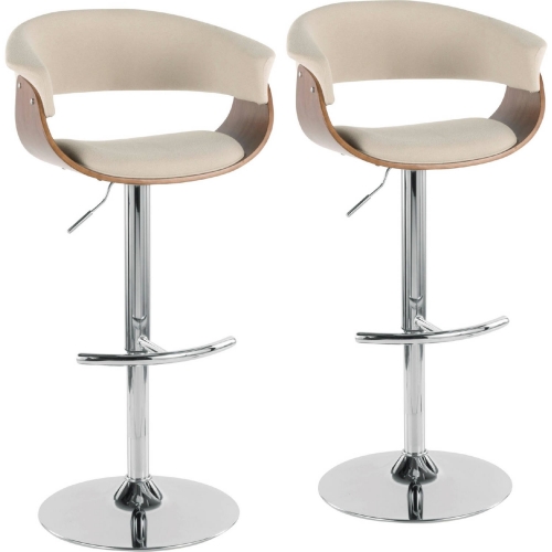 Vintage Mod Adjustable Swivel Bar Stool in Walnut & Cream Fabric (Set of 2)